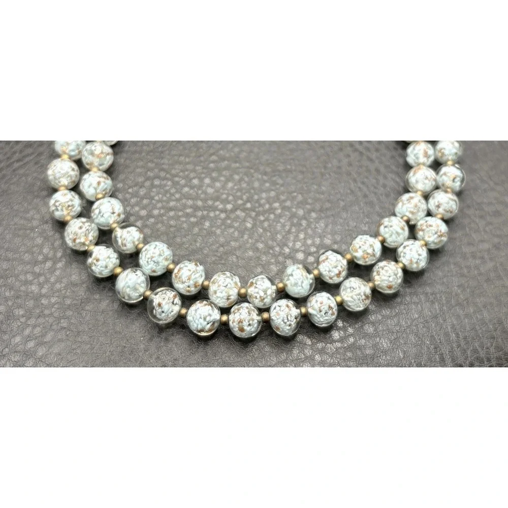 Vintage Venetian Speckled Glitter Glass Double 2 Strand Choker Necklace 14-17